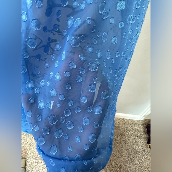 J.Crew Factory Women's Blue  Chiffon Peasant Blouse Clip-Dot Keyhole  🌟 - Picture 8 of 13